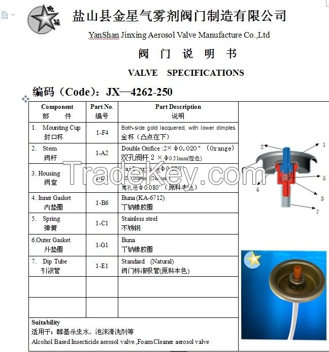 Shaving foam spray valves / foam cleaner valves / one inch aerosol val