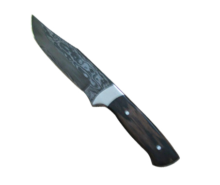 Damascus Hunting Knife Black Wooden Handle