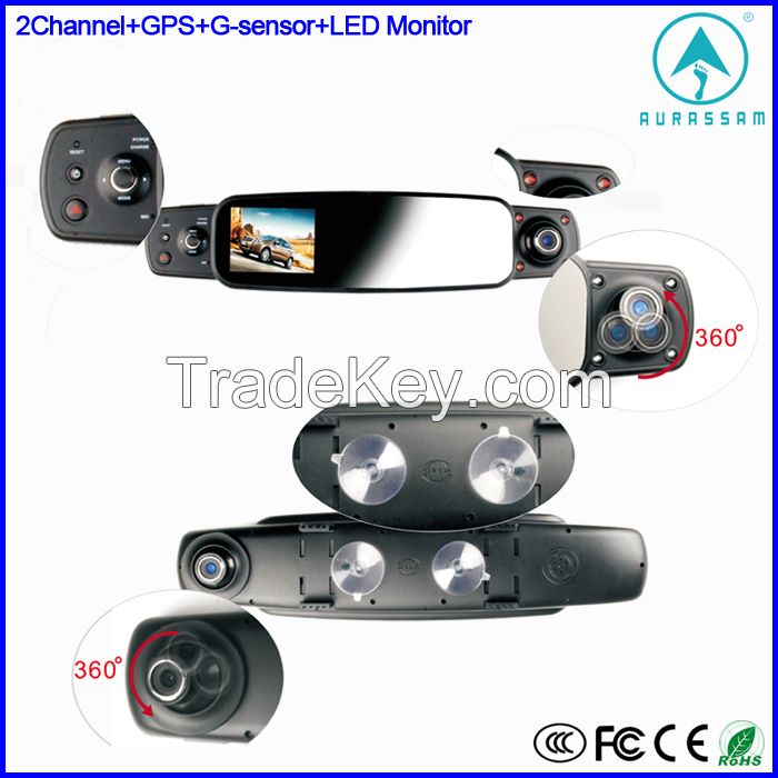2 Channel H.264 3 inch LTPS Full HD Touch Screen 32GB Car Video Recorder DVR With GPS G-sensor
