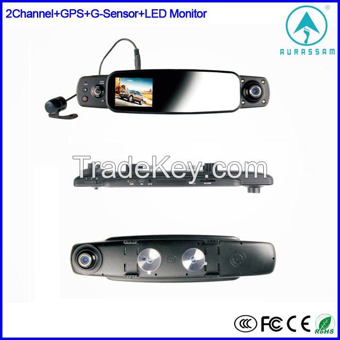 2 Channel H.264 3 inch LTPS Full HD Touch Screen 32GB Car Video Recorder DVR With GPS G-sensor