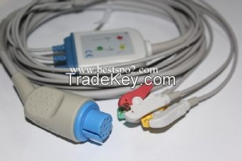 Datex 545327 one piece 3-lead ECG Cable with leadwires