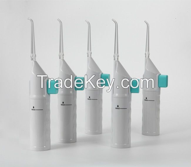 Handheld manual oral irrigator with no cord or battery needed