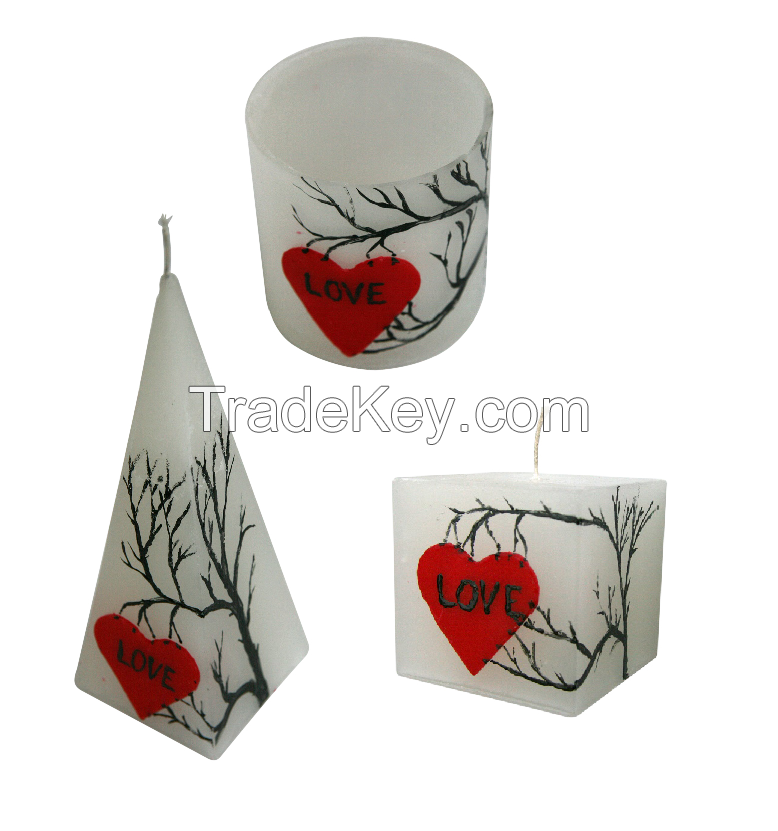 valentine's day hand painted candle