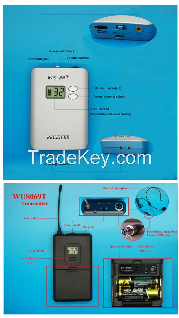 UHF 32 channels Simultaneous Interpretation long distance and long bat