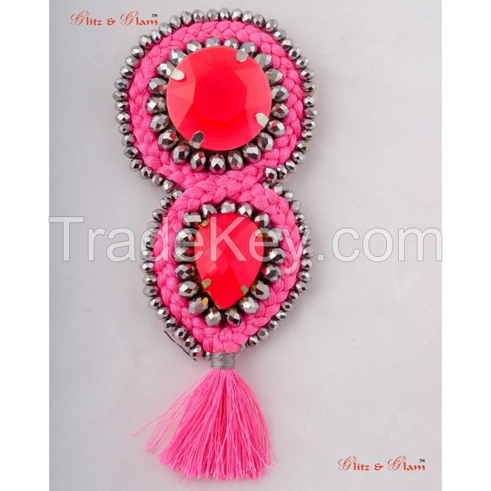 Brooches - Tassel style brooch in dominating pink Topaz with a hint of silver