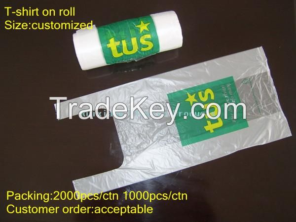 HDPE Plastic t-shirt bags on roll