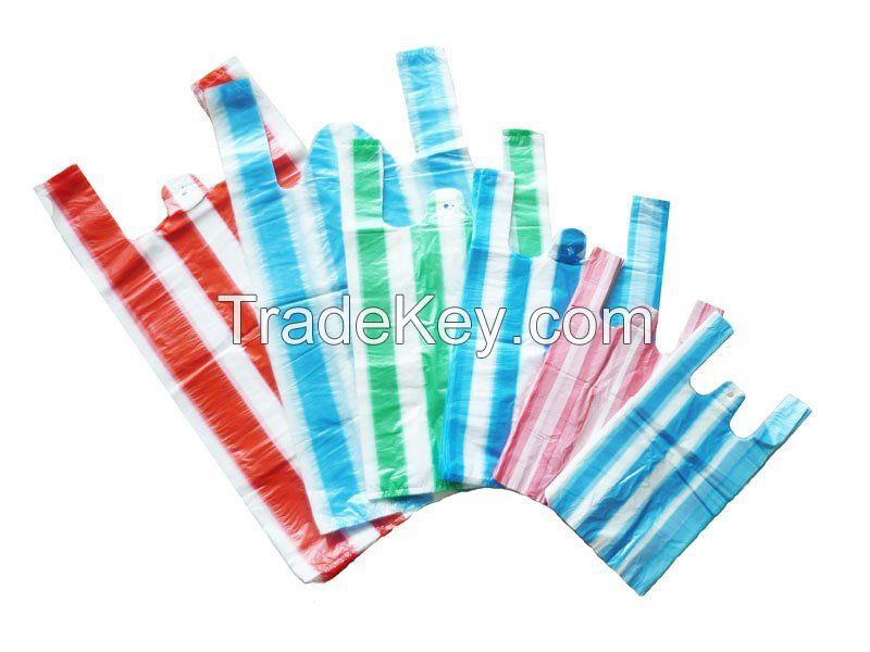 HDPE striped shopping packaging plastic T-shirt bags