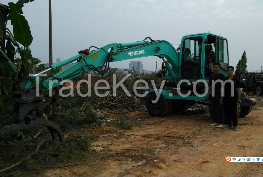 Small wheel excavator 75W-8 with clamp/grapple