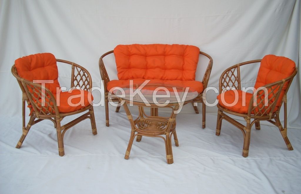 Bahama rattan Living Set With Orange Cushion