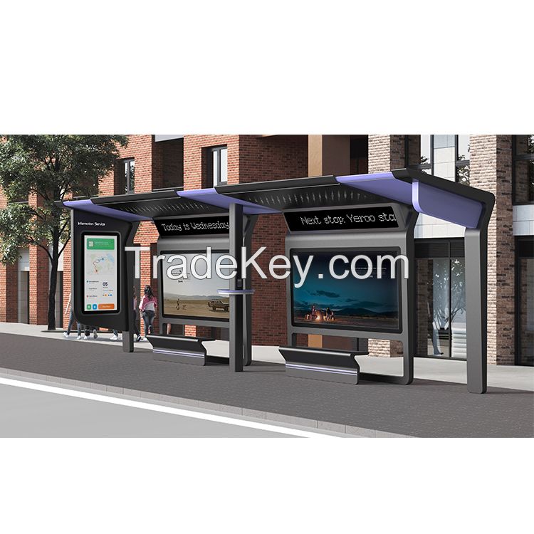 Modern City Outdoor Prefabricated School Bus Shelter Classic Stainless Steel Smart Bus Stop Shelter Design