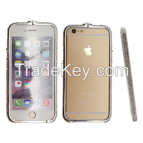 Silver color bling crystal 3 lines diamond phone frame for iphone 6/6plus CO-MTL-6010