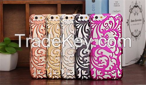 New design classic flower pattern plating skeleton radiating PC mobile phone case cover for iphone 5 5s 6 6s CO-PC-3012