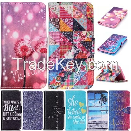 2015 Hot selling classic colorful painting PU leather with card slot mobile phone case for HUAWEI P8 LITE