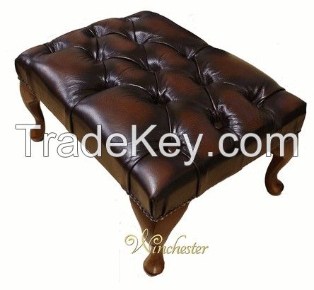 Chesterfield Queen Anne Footstool Uk Maufactured Antique Brown