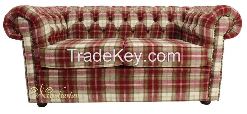 Chesterfield Arnold Wool 2 Seater Sofa settee Fernie Red Tweed Check