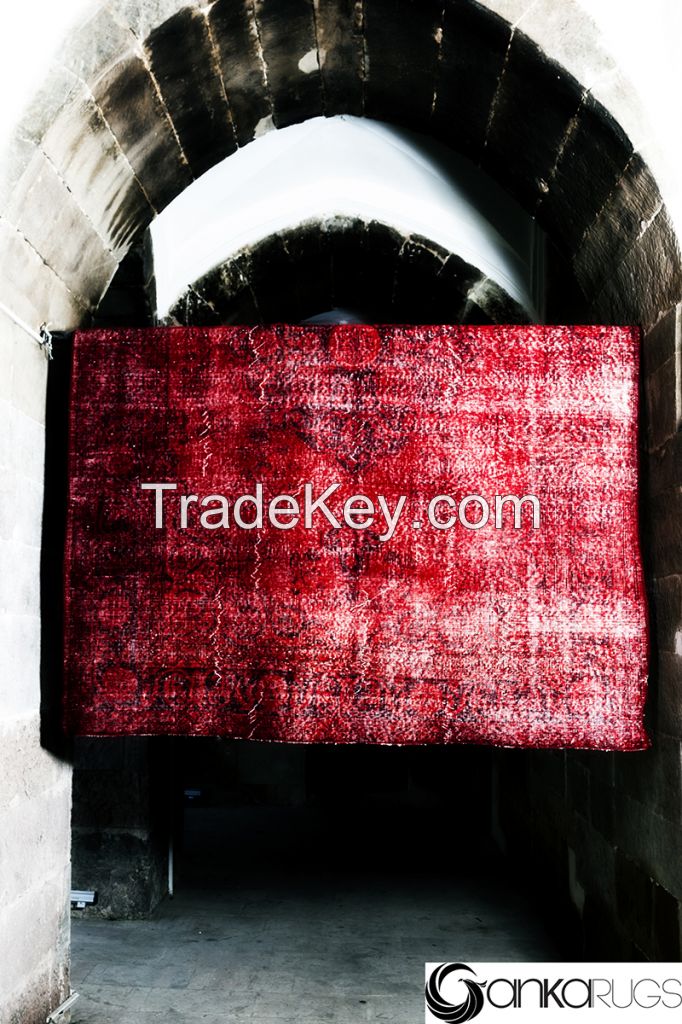 Vintage Overdyed Turkish Handmade Carpet