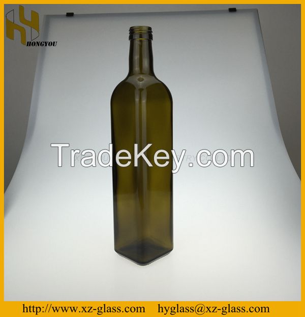 750ml Dark green square shape olive oil glass bottle manufacturer