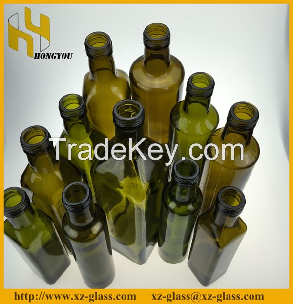 Dark green square shape round shape olive oil glass bottle wholesale