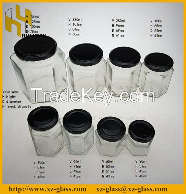 Hexagon glass jar for honey wholesale glass jar manufacturer