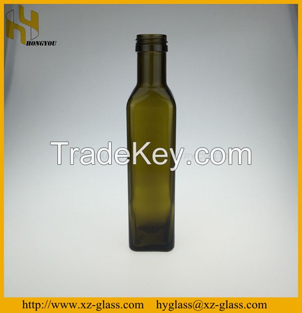 250ml Dark green square shape olive oil glass bottle manufacturer