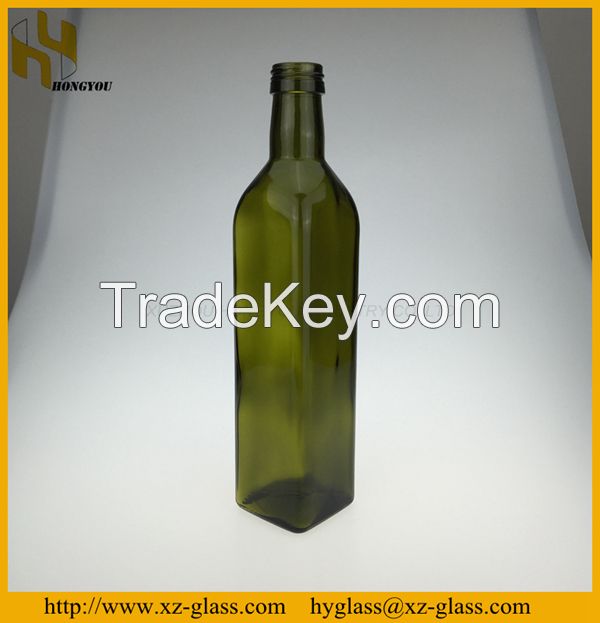 500ml Dark green square shape olive oil glass bottle wholesale