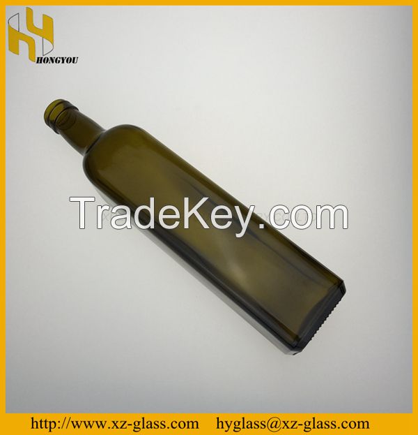1000ml Dark green square shape olive oil glass bottle manufacturer