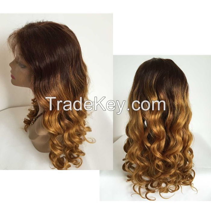 Brazilian virgin hair Ombre Human Hair Wigs Lace Front Wig/Full Lace Wig With Middle Part Two Tone Color Lace wigs