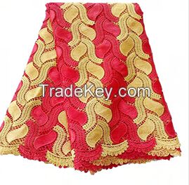 Leaf design embroidered high quality african cord lace fabric for wedding F50284