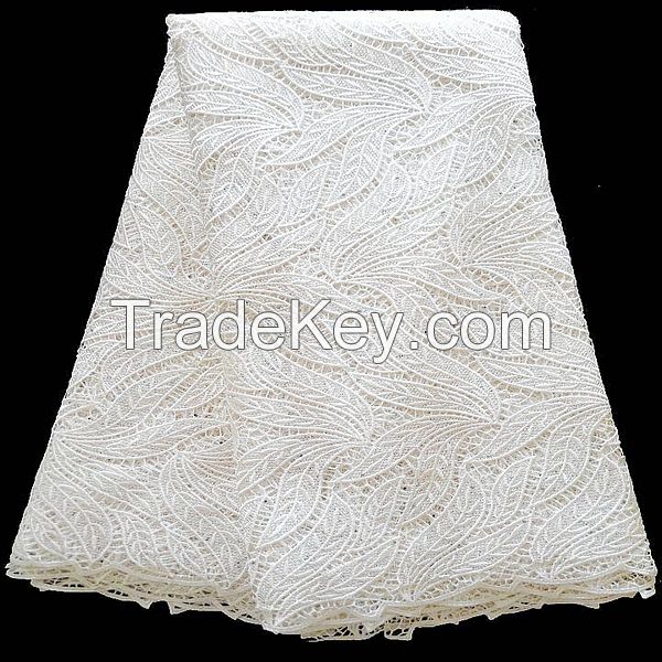 F50265 High quality nigerian wedding lace peach lace fabric,water soluble guipure cord lace fabric with rhinestones 