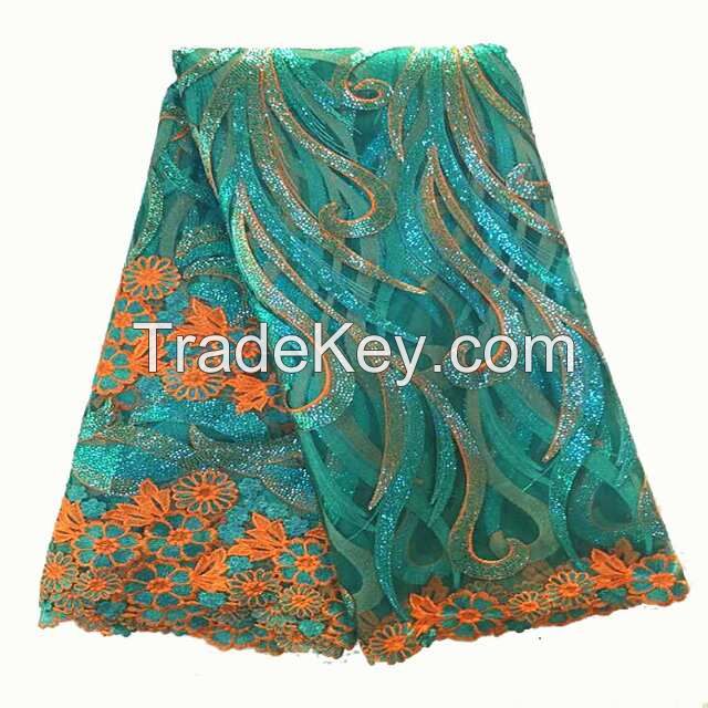 African french lace fabric sequins embroidery on mesh net lace fabric for wedding F50295