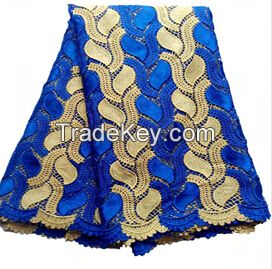 Leaf design embroidered high quality african cord lace fabric for wedding F50284