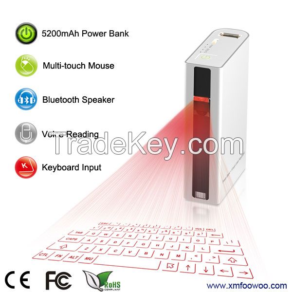 New bluetooth keyboard laser with power bank  for smartphones compatible with windows/IOS/Andriod