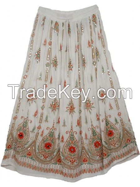 Indian Tribal Style Skirt White