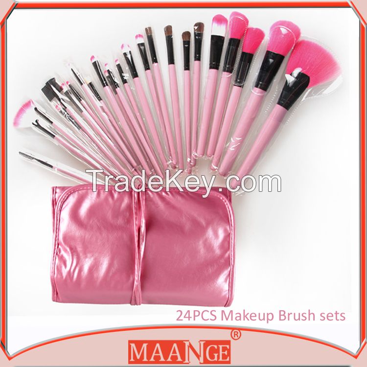 MAANGE 24pcs hot pink handle makeup brush set