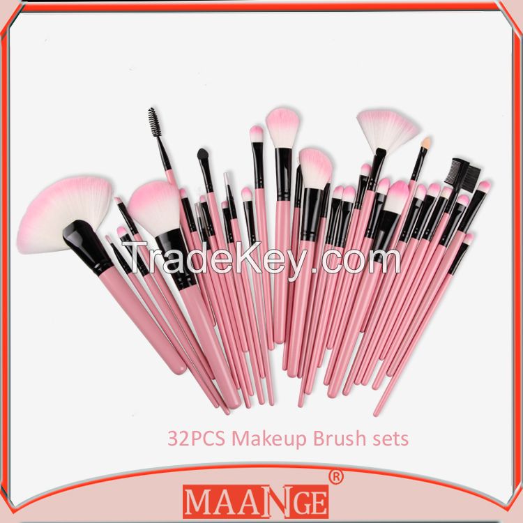 MAANGE 32pcs high quality synthetic hair make up brush set pink color