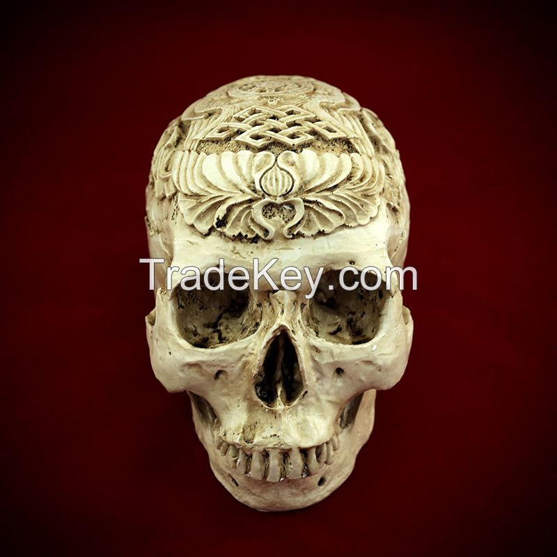 1:1 human replica skull model craving flower for Halloween decoration