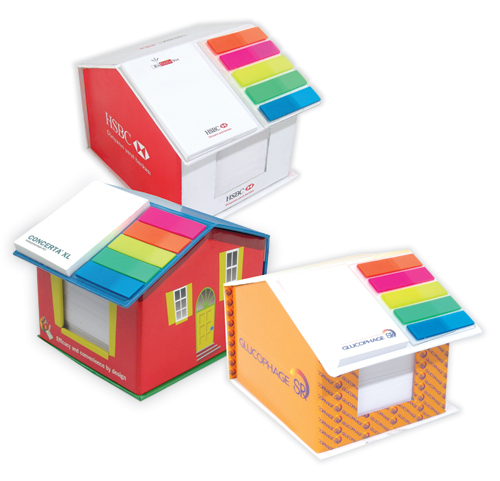 Huse shape hard cover box with note sheets, sticky pads, and index