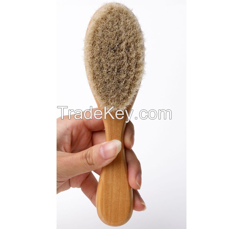 Natural Soft Goat Hair Brush Baby Kids Shower Wooden Baby Hair Brush