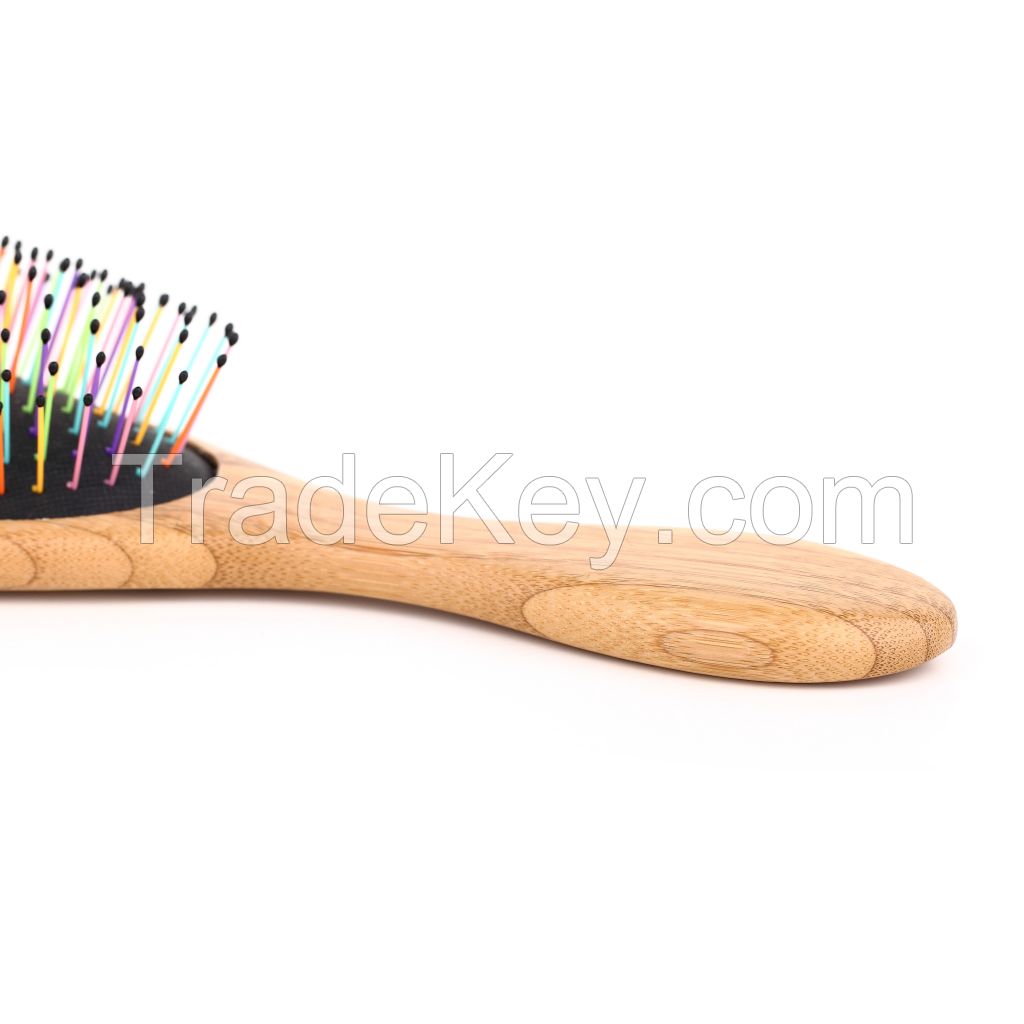 Rainbow Bristle Wooden Hair Brush Detangling Hair brush for wet hair