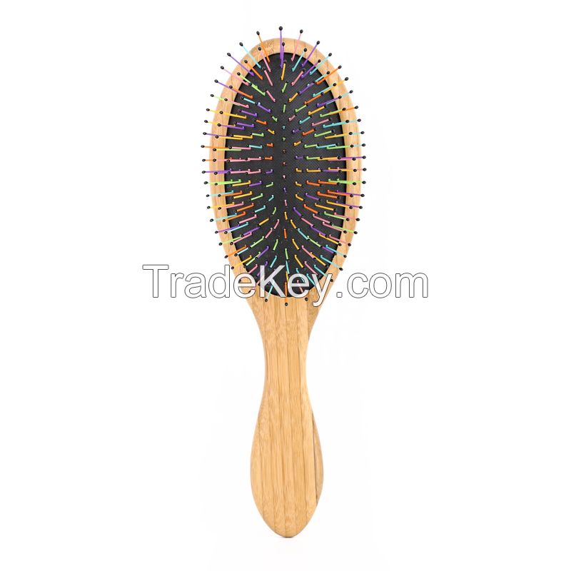 Rainbow Bristle Wooden Hair Brush Detangling Hair brush for wet hair 