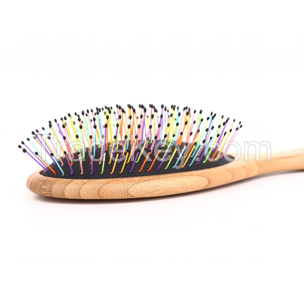 Rainbow Bristle Wooden Hair Brush Detangling Hair brush for wet hair 
