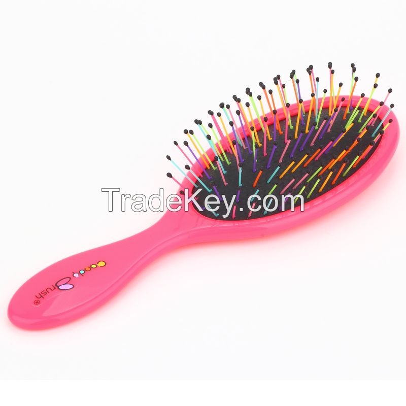 Plastic hair brush rainbow bristle hair brush for wet hair