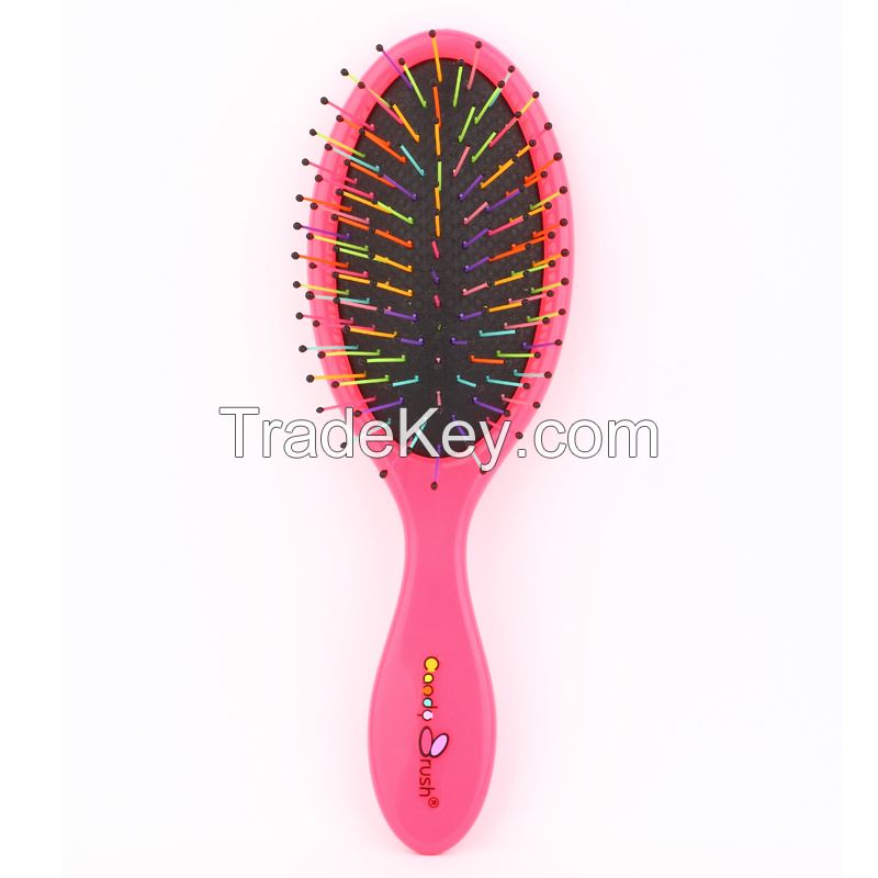 Plastic hair brush rainbow bristle hair brush for wet hair 