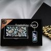Business Card Holder and Key Ring Set with Mother of Pearl Peony - Korean Traditional Lacquerware Handcraft Souvenir
