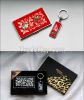 Business Card Holder and Key Ring Set with Mother of Pearl Peony - Korean Traditional Lacquerware Handcraft Souvenir