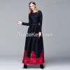 New Arrival Elegant Long Sleeve Ruffle Beaded Navy Blue Floor-length Evening Gown