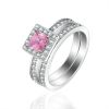 925 Silver Sterling Ring  set with pink simulated diamond for women