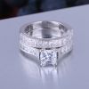 925 Silver Sterling Wedding Ring set with princess cutting square diamond