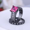 925 Silver Sterling Black Ring Set red ruby gemstone and CZ rings