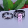 925 Silver Sterling princess square pink simulated diamond rings